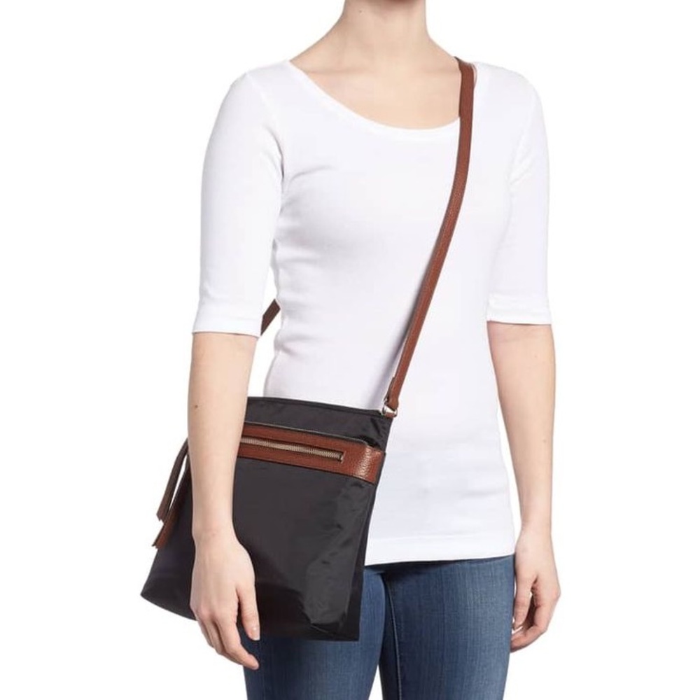 Black Crossbody Bag with Brown Trim - Women's Crossbody